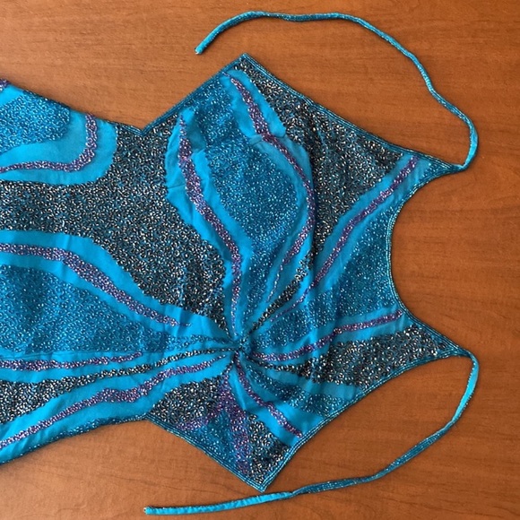 Vintage 90s Y2K 100% Silk Beaded Dress Slip Dress Backless Mermaid Prom Maxi - Picture 15 of 17